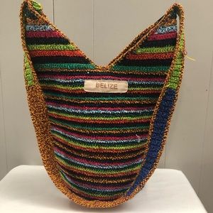 Vintage Multi Color Crochet Crossbody Sack Bag